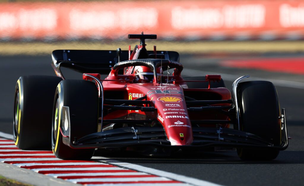 Charles Leclerc drives the Ferrari