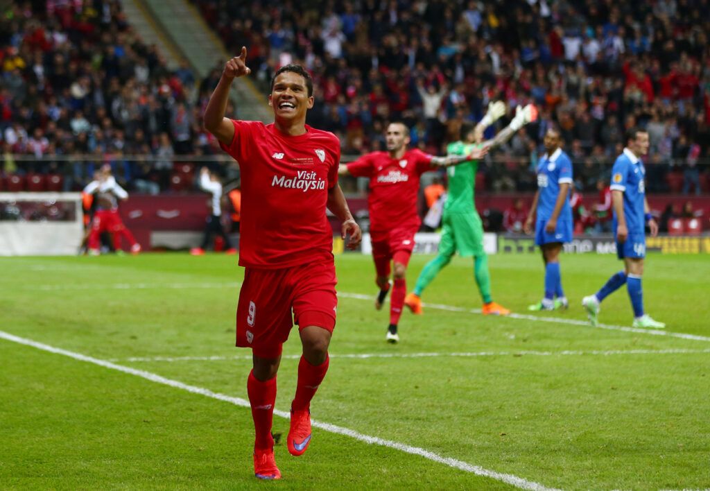 Bacca celebrates scoring in the Europa League final