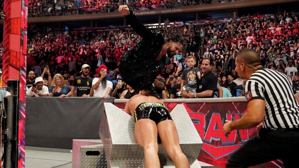 Seth Rollins caught Riddle with a Curb Stomp on WWE Raw