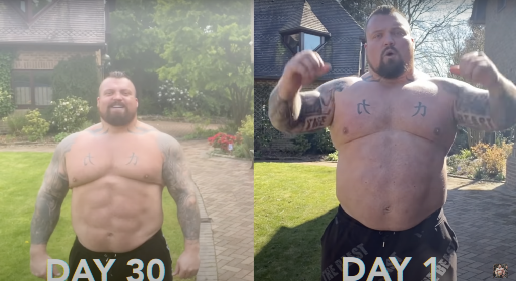 Eddie Hall 100 sit ups every day for a month led to extreme body transformation