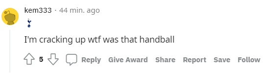 Fan reaction from Reddit as Spurs receive a questionable handball in pre-season