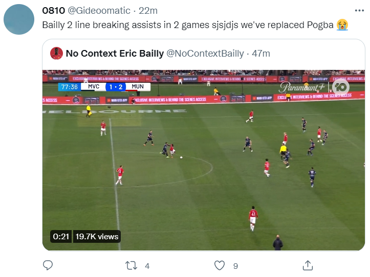 Twitter fan reaction to Bailly's assist