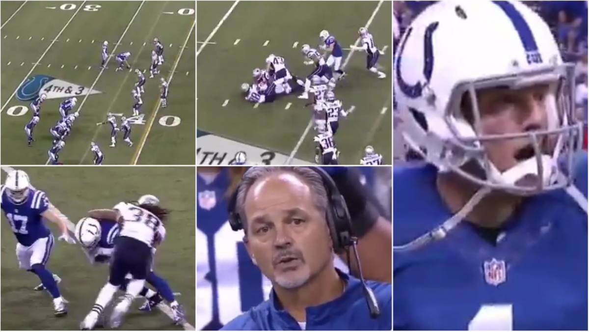 The Indianapolis Colts botch a fake punt against the New England Patriots