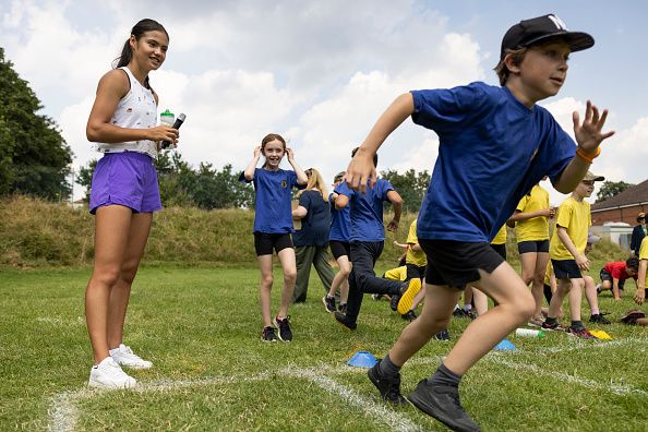 Children competing at sports day.