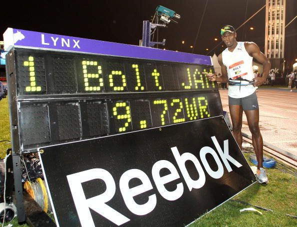Bolt's first 100m world record.