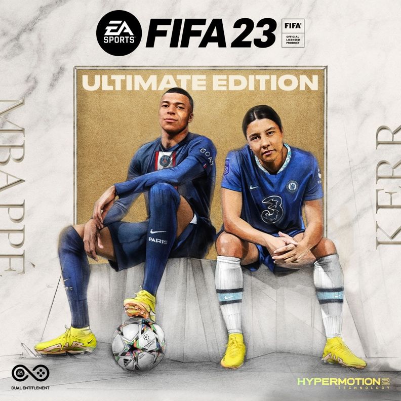 FIFA 23 Ultimate Edition cover featuring Kylian Mbappe and Sam Kerr