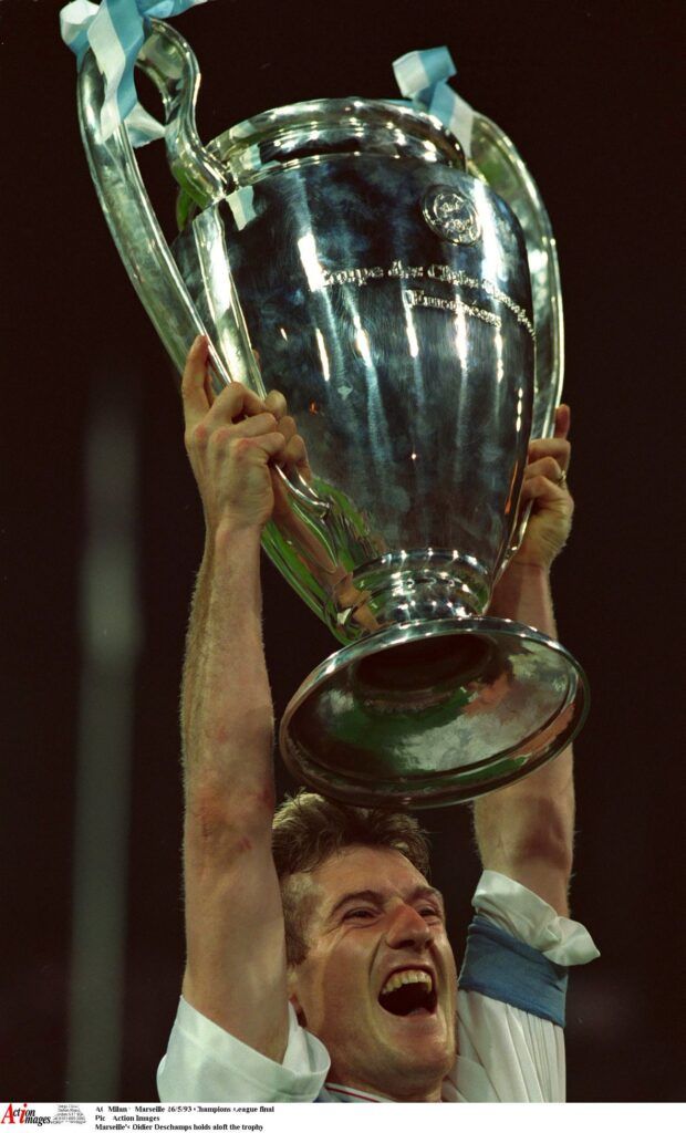 Deschamps lifts the Champions League trophy.