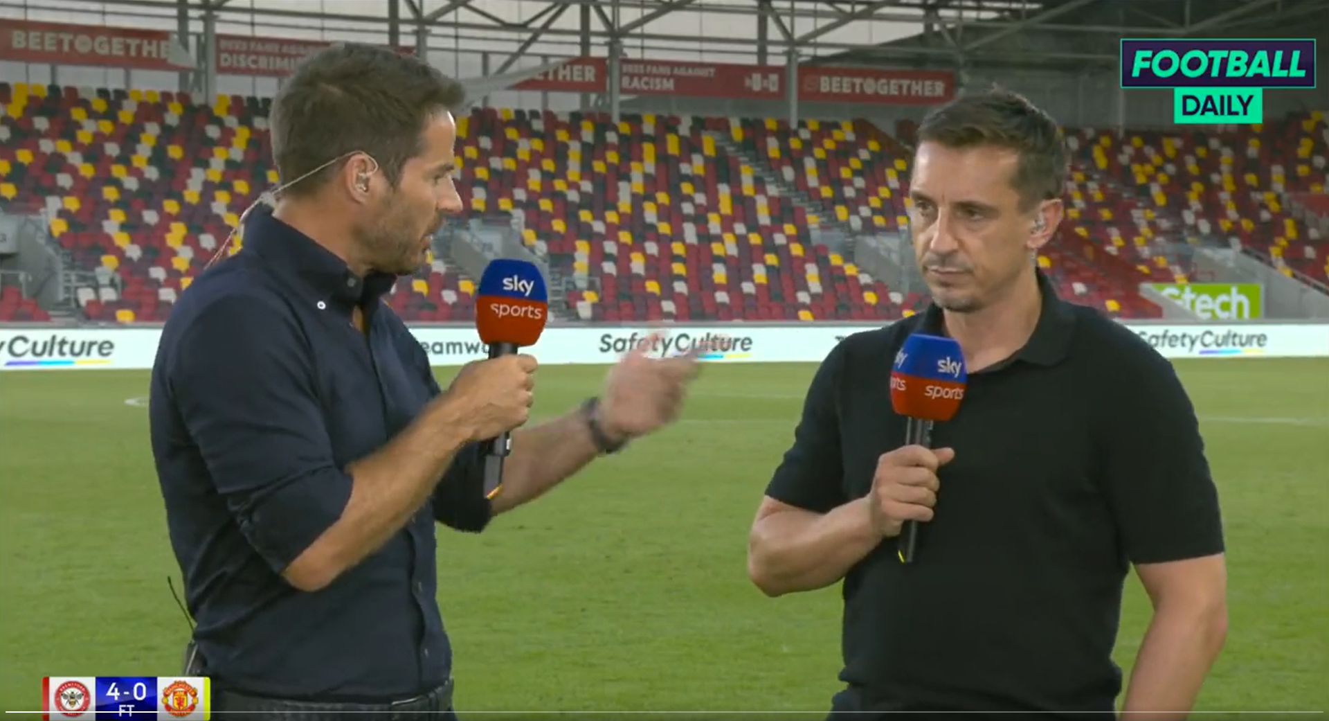 Jamie Redknapp and Gary Neville clashed after Brentford 4-0 Man Utd