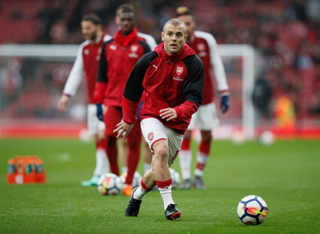 Wilshere warming up for Arsenal.