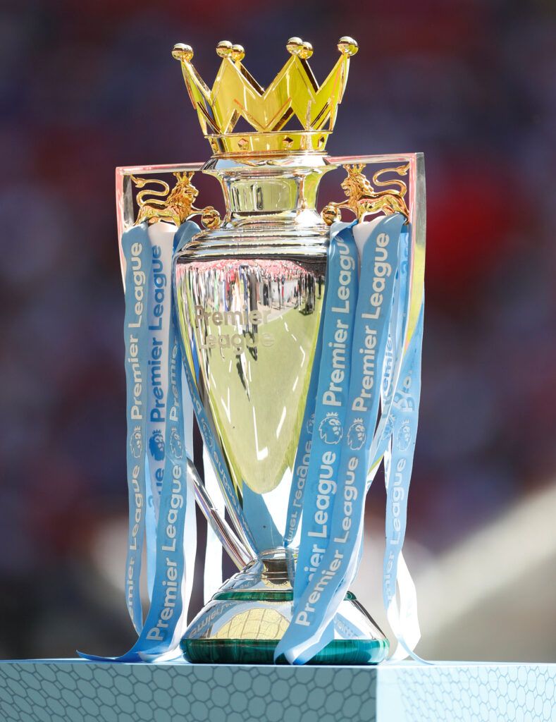 Premier League trophy on display.