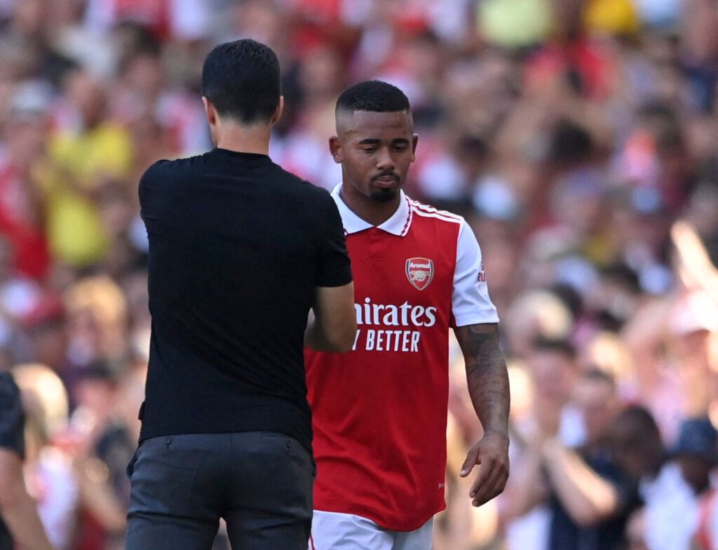 Gabriel Jesus and Mikel Arteta in Arsenal 4-2 Leicester