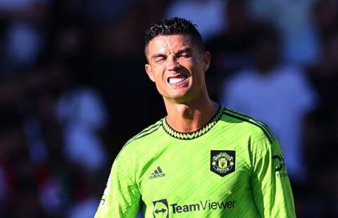 Man Utd's Ronaldo grimaces.