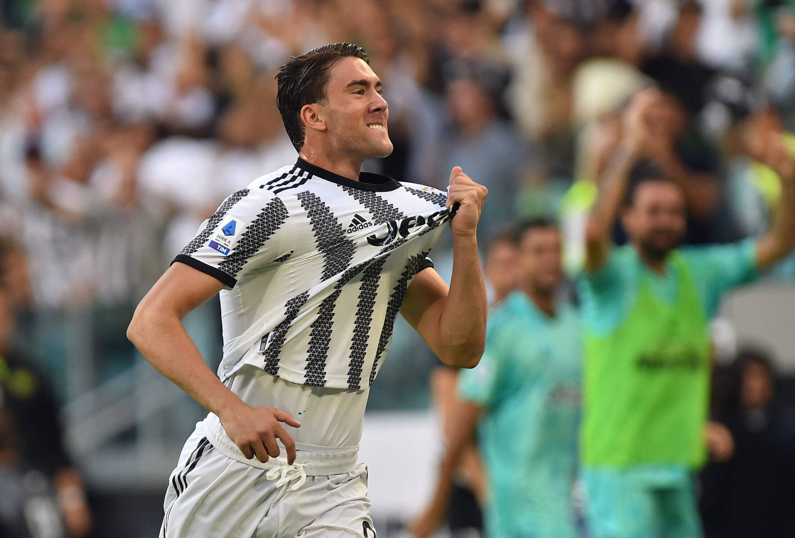 Juventus' Vlahovic celebrates.