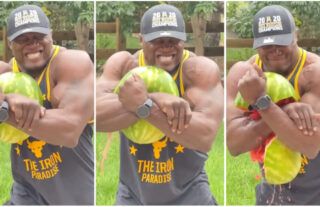 Bobby Lashley crushing a watermelon with his bare arms proves his unreal strength