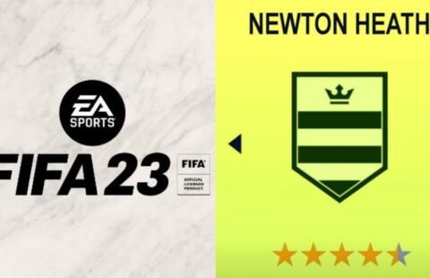 FIFA 23 logo with a Newton Heath creat a club option