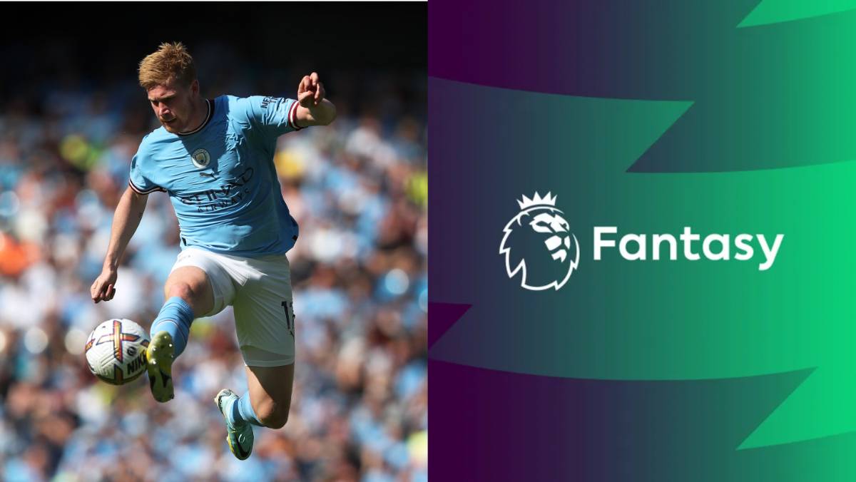Kevin De Bruyne controls ball and FPL Logo