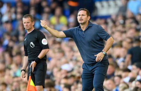 Everton manager Frank Lampard passes instructions onto his players