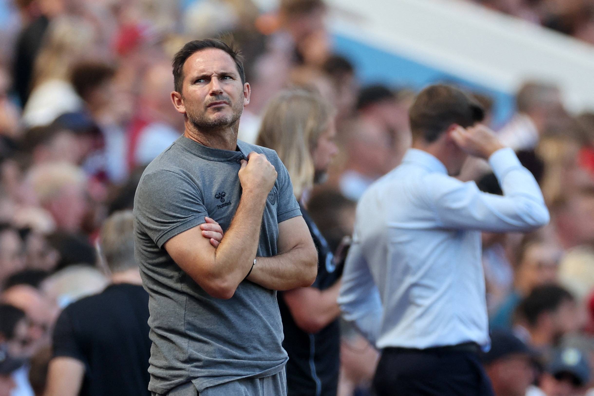 Everton manager Frank Lampard reacts