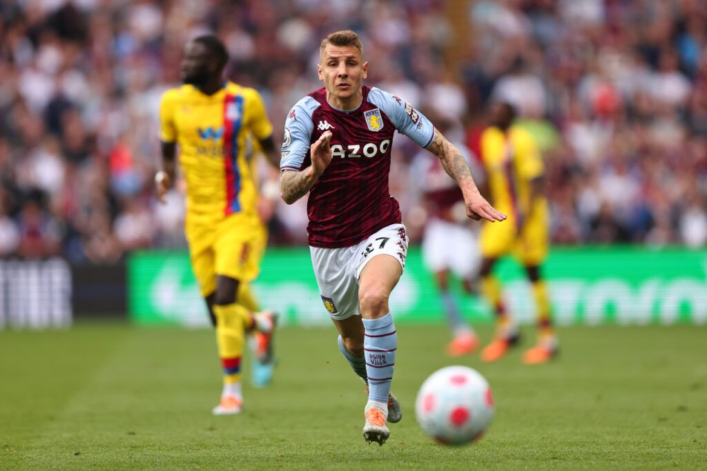 Lucas Digne of Aston Villa during the Premier League match between Aston Villa and Crystal Palace