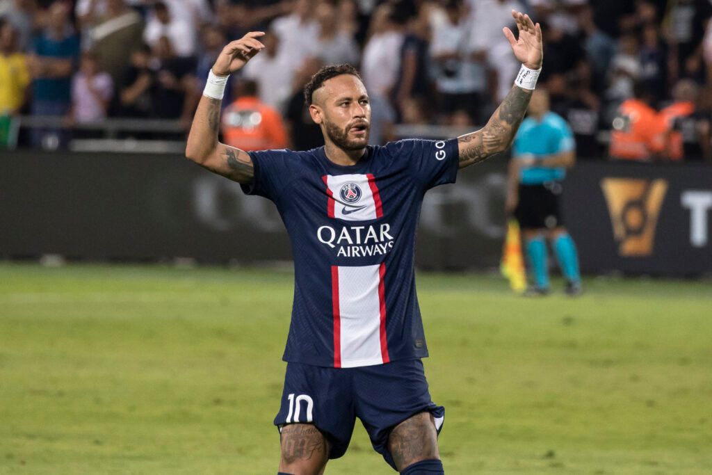 Neymar celebrates a goal for Paris Saint-Germain