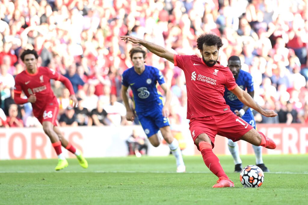 Mohamed Salah of Liverpool scores