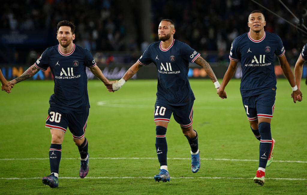 Lionel Messi, Kylian Mbappe and Neymar in action for PSG
