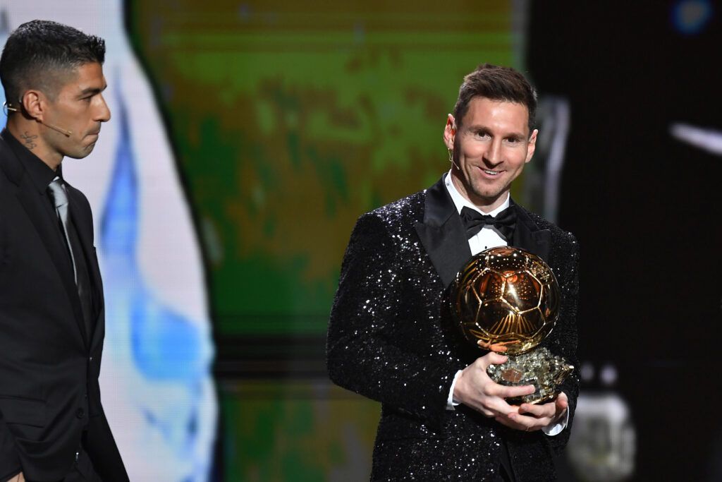 Lionel Messi after winning the 2021 Ballon d'Or