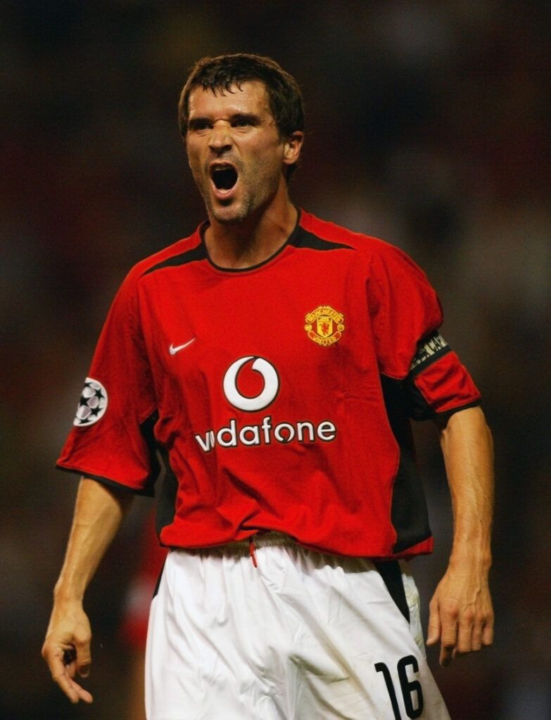 Roy Keane in action with Man Utd