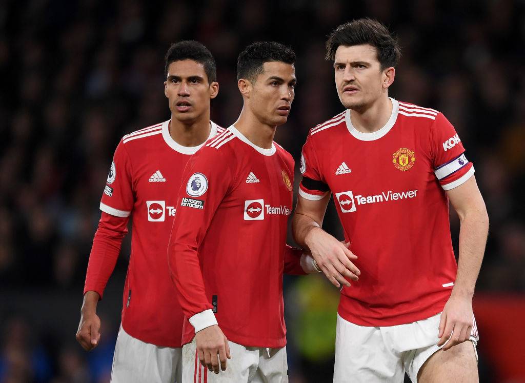 Raphael Varane, Cristiano Ronaldo and Harry Maguire in action for Man United