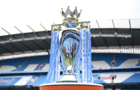 A detailed view of the Premier League trophy