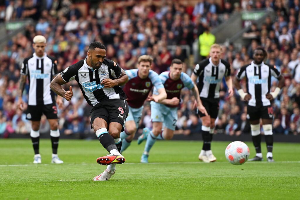Callum Wilson of Newcastle United scores their side's first goal from the penalty spot