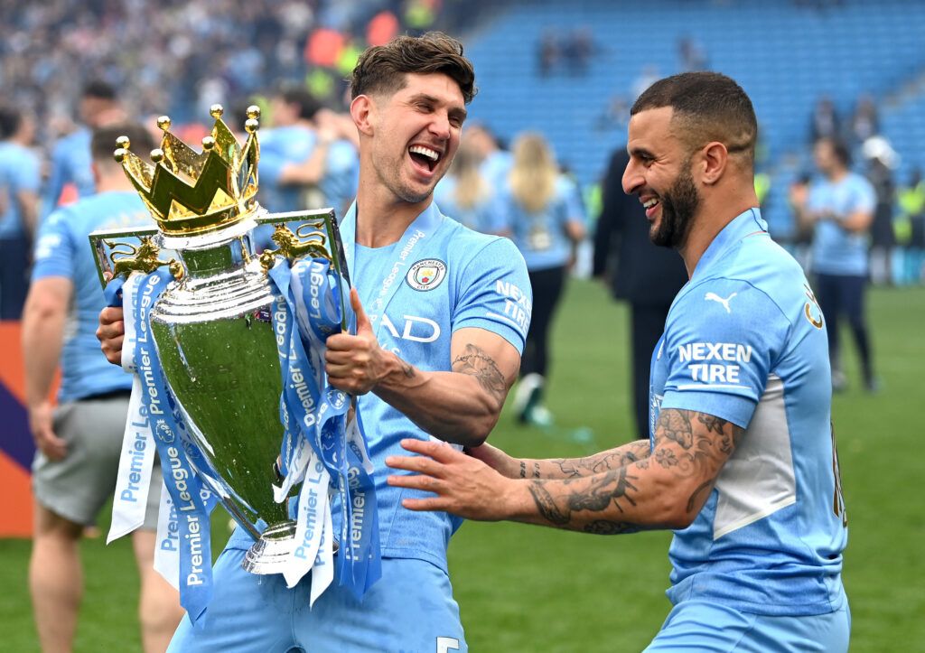 John Stones and Kyle Walker of Manchester City celebrate