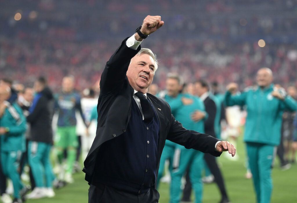 Carlo Ancelotti, Head Coach of Real Madrid celebrates 