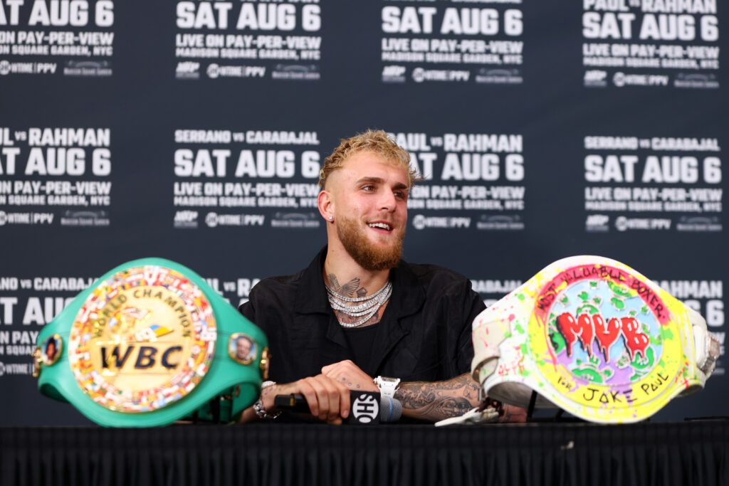 Jake Paul answers questions from the media during a press conference at Madison Square Garden on July 12, 2022 in New York City.