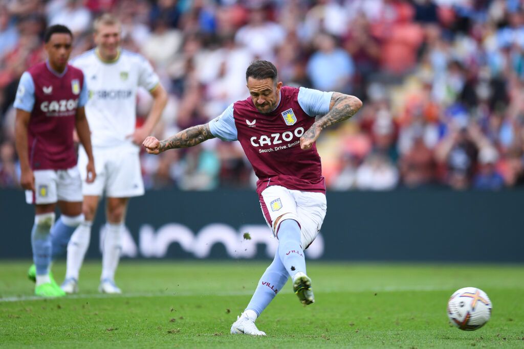 Danny Ings of Aston Villa scores  a goal from a penalty 