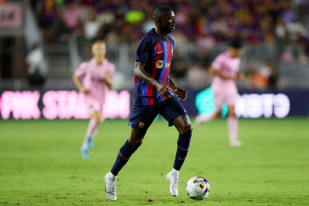 Ousmane Dembele in action with Barcelona