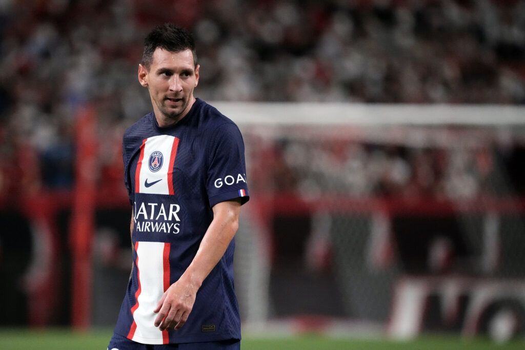 Lionel Messi of Paris Sait-Germain looks on 