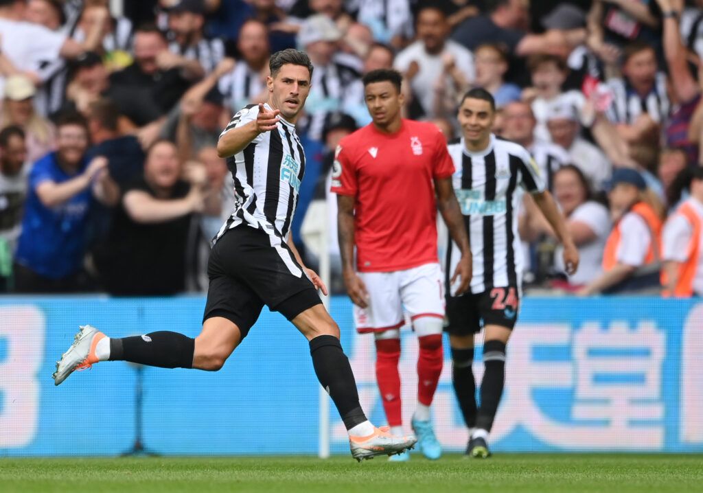 Fabian Schar of Newcastle United celebrates scoring their side's first goal