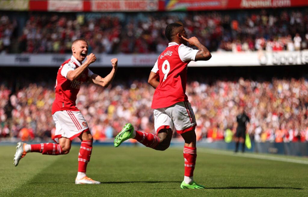 Gabriel Jesus of Arsenal celebrates after scoring
