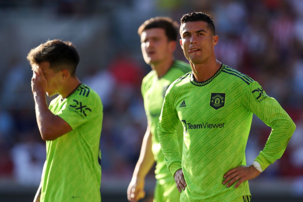 Cristiano Ronaldo looks on during Man United's loss to Brentford