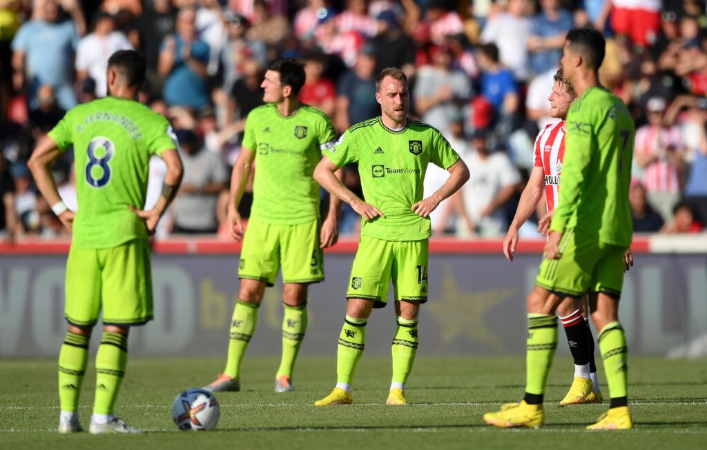 United players look on during defeat to Brentford
