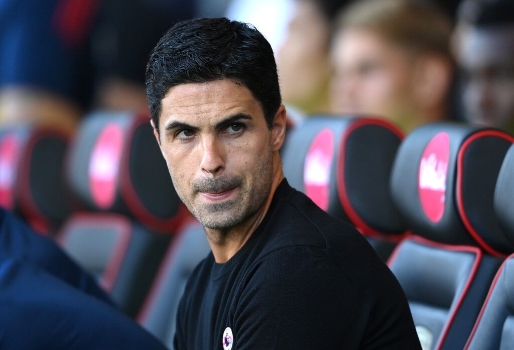 Mikel Arteta, Manager of Arsenal looks on ahead 