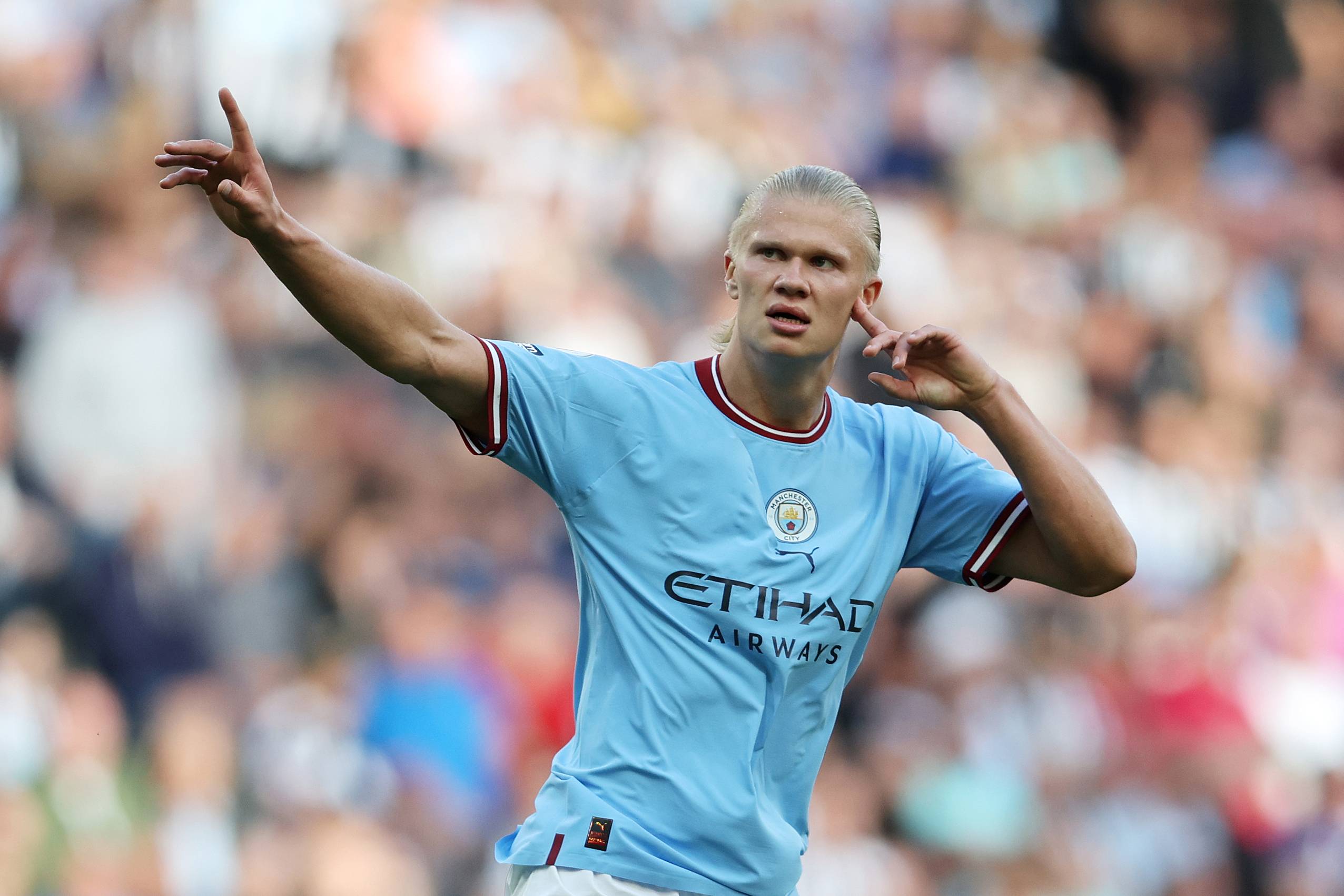 Erling Haaland of Manchester City celebrates after scoring their team's second goal