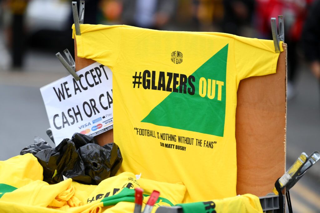 A 'Glazers Out' shirt being sold before Man Utd vs Liverpool