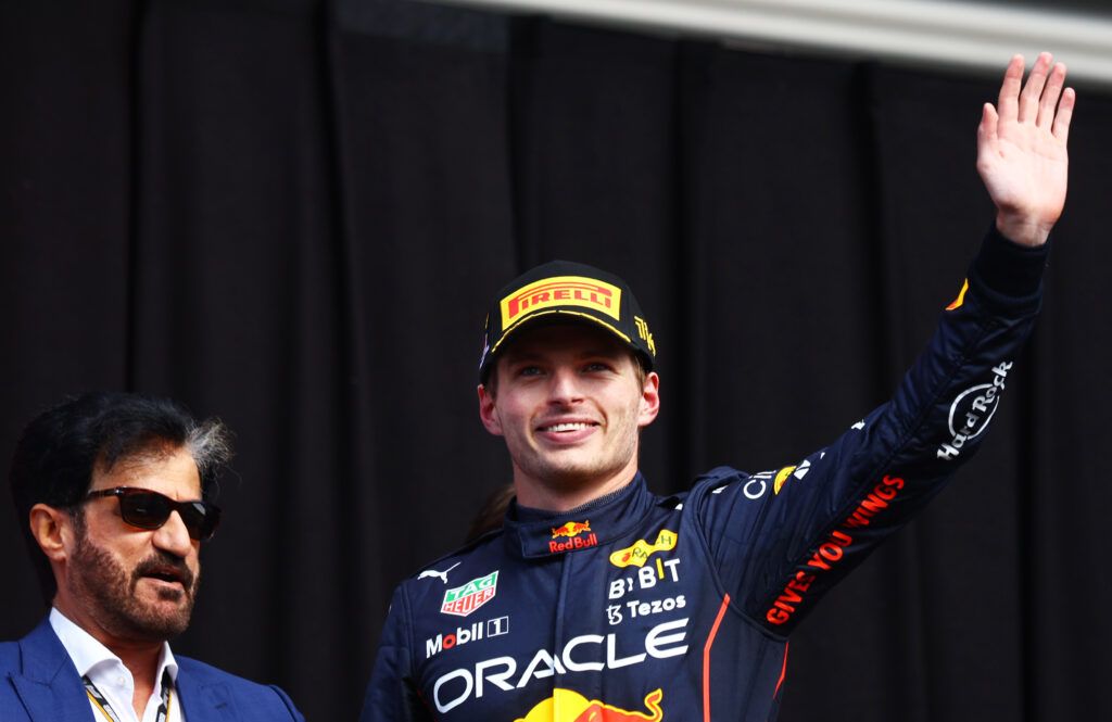 Max Verstappen celebrates winning the 2022 Belgian GP