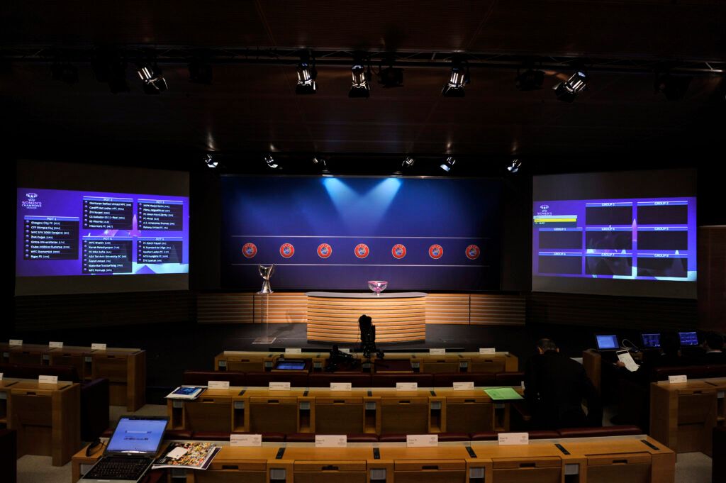 The draw hall prior to the UEFA 2014/15 Women's Champions League Qualifying Round draw at the UEFA headquarters, The House of European Football, on June 26, 2014 in Nyon, Switzerland