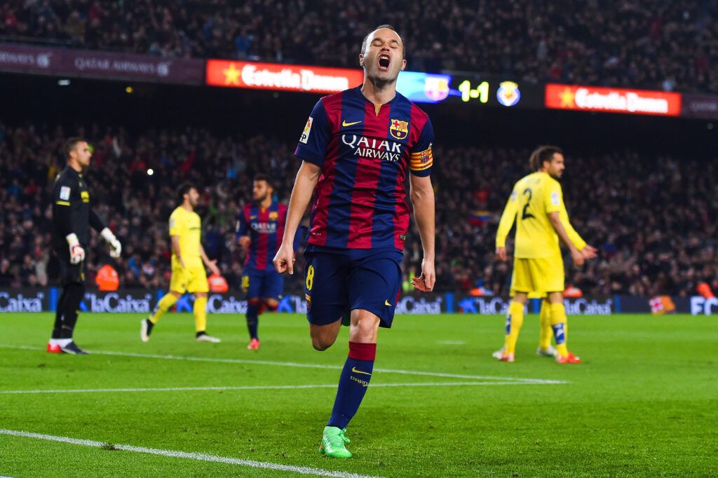 Andres Iniesta of FC Barcelona celebrates
