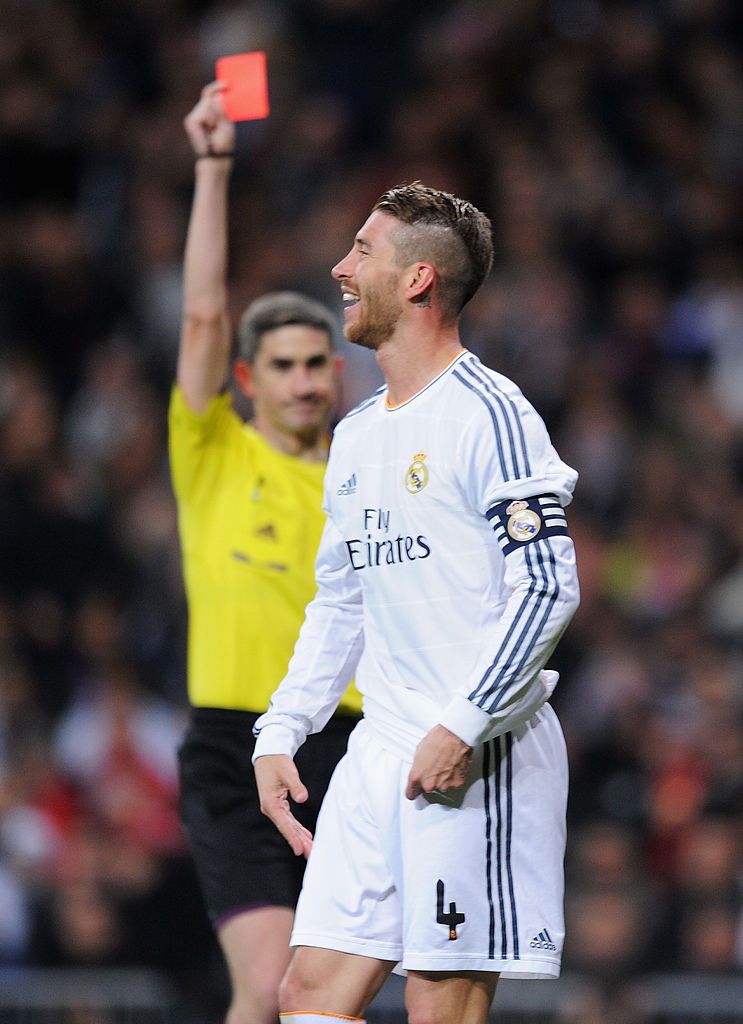 Sergio Ramos is shown a red card for Real Madrid