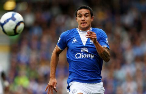 Tim Cahill of Everton runs for the ball