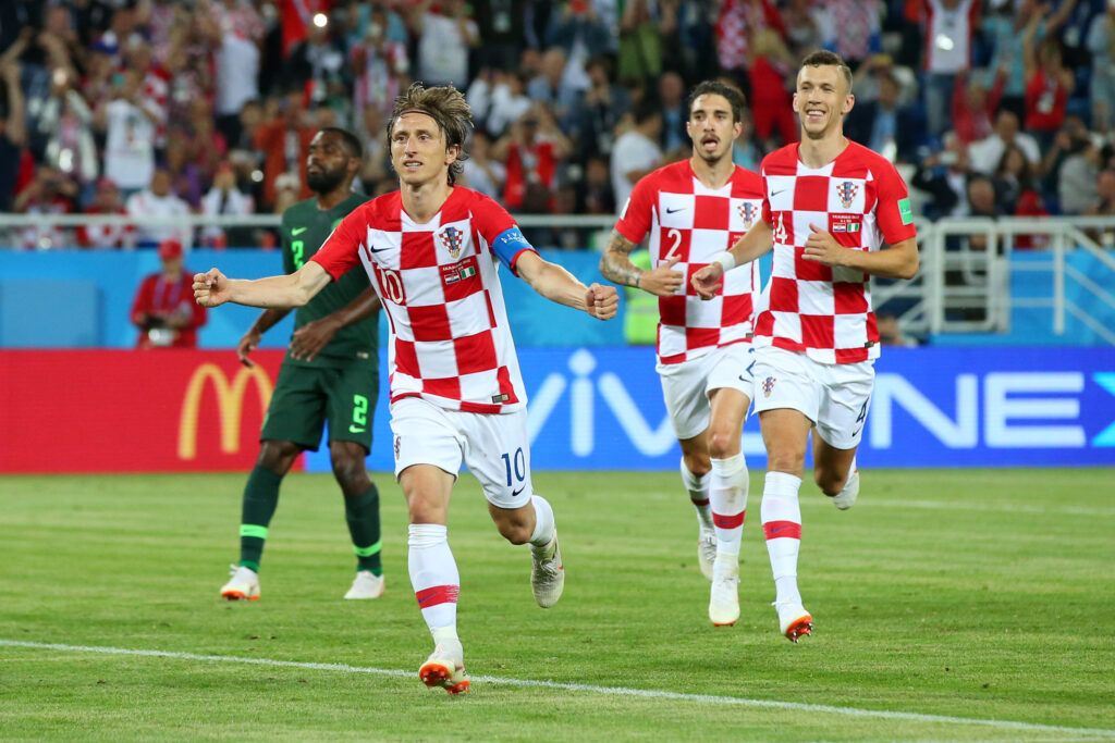 Luka Modric of Croatia celebrates scoring from a penalty 